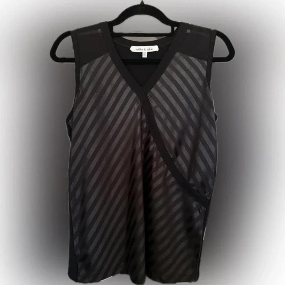 Robbi & Nikki Black monotone striped satin wrap style v-neck tank top XS